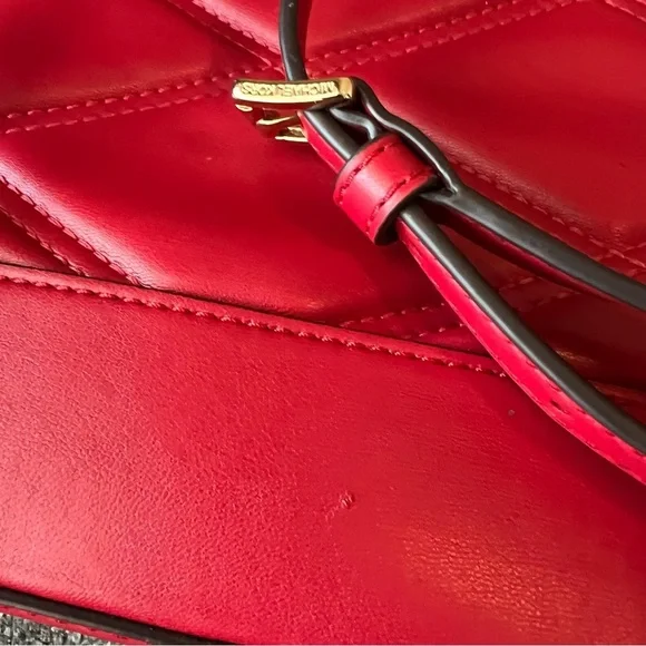 Michael Kors Quilted Leather Serena Medium Flap Red Backpack display picture 1